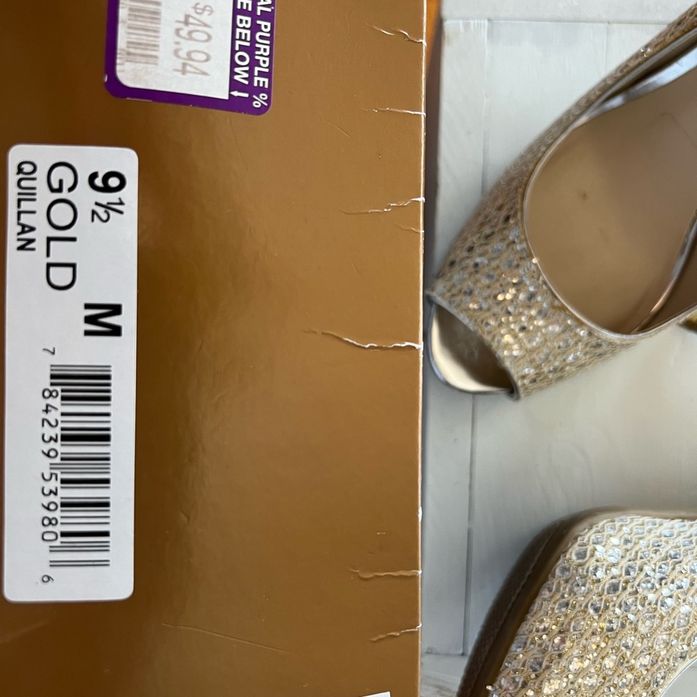 Brooks Gold/Silver Peep Toe Heels - Picture 3 of 4